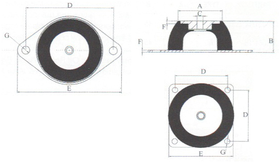 AS flanged vibration mount dimensions