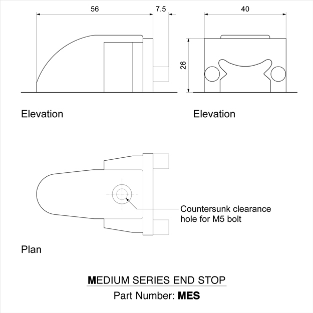 mes end stops dimensions