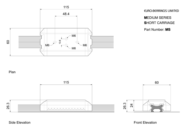 medium series short carriage for corrosion resistant linear slide