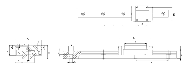 diagram of miniature sliding rail & carriages